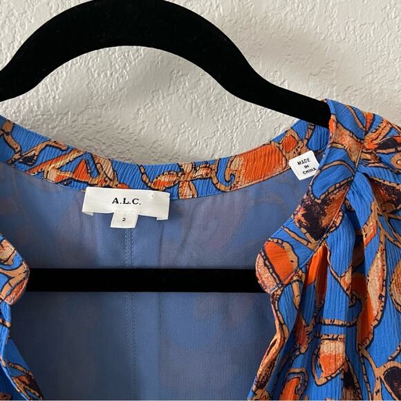 A.L.C. June Blue & Orange Silk Blouse - Picture 5 of 8